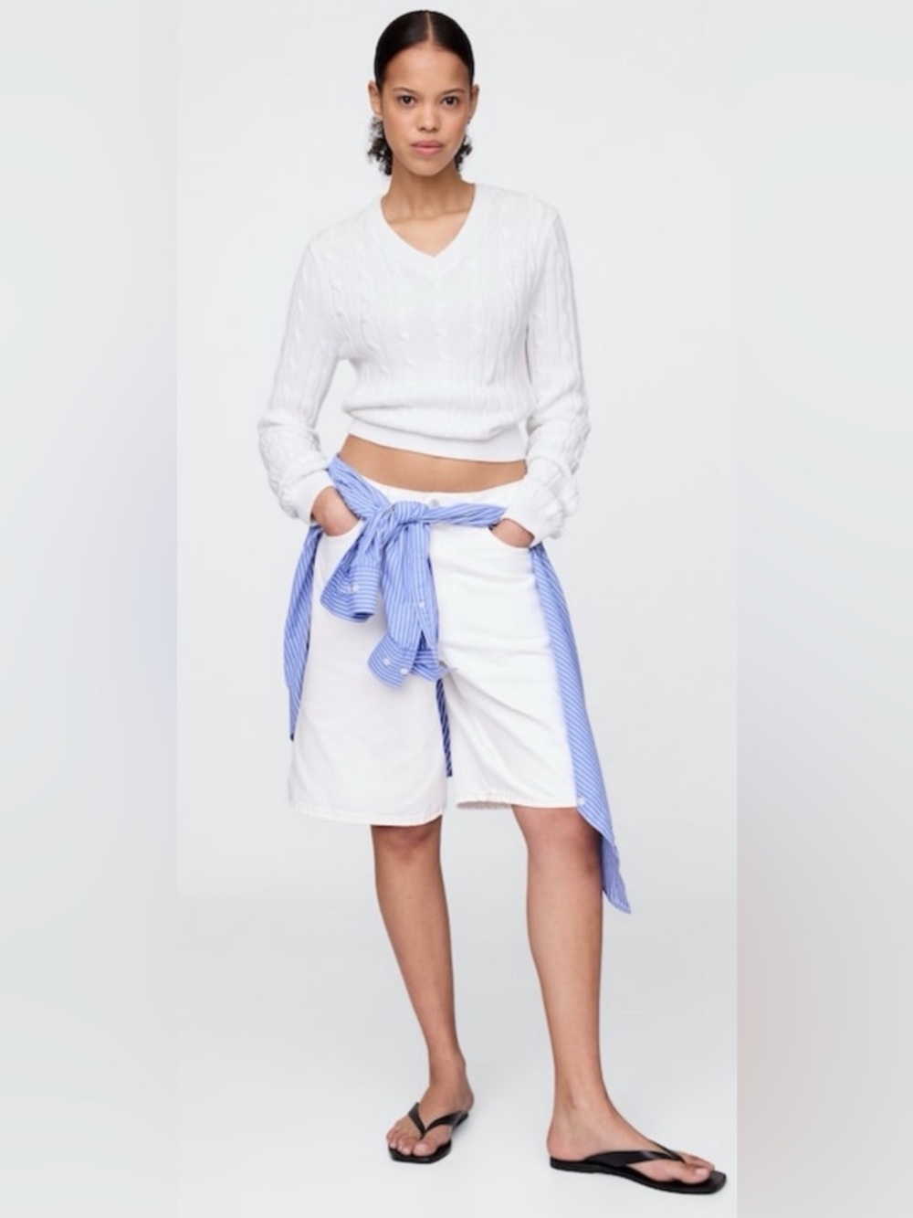 GAP Mid Rise Longline White Denim Shorts - Picture 5 of 7